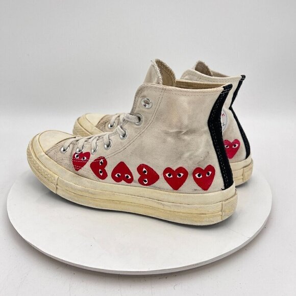 Converse Comme des Garçons Play x Chuck 70 Hi Women Size 8 White Red Shoes - Picture 7 of 14